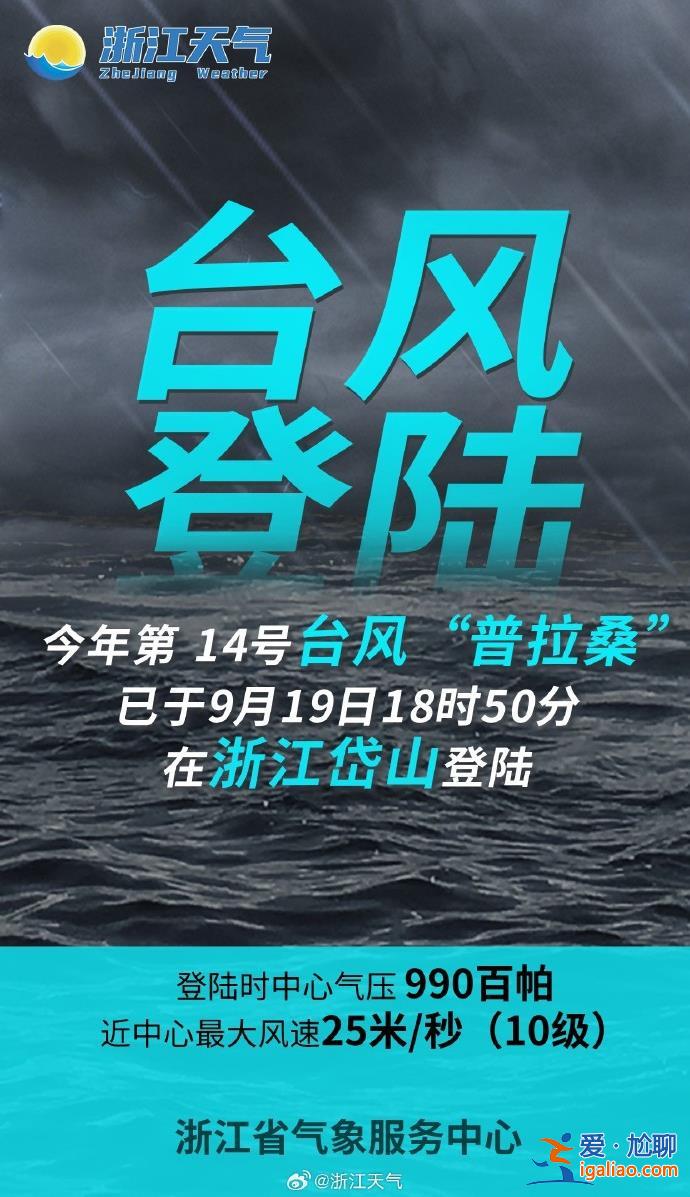 台风“普拉桑”中心已在浙江舟山沿海登陆 最大风力10级？